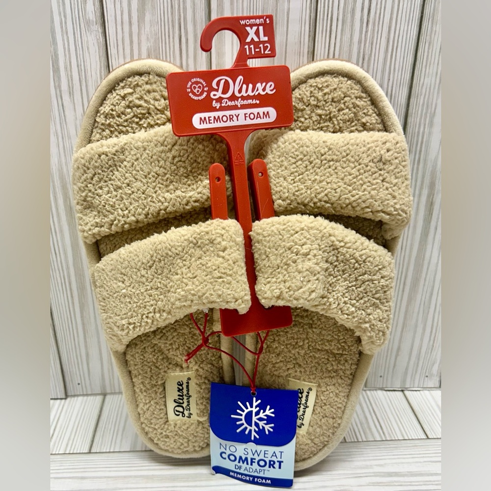 Deluxe By Dearfoams No Sweat Comfort Slippers Tan Women’s XL 11/12 New